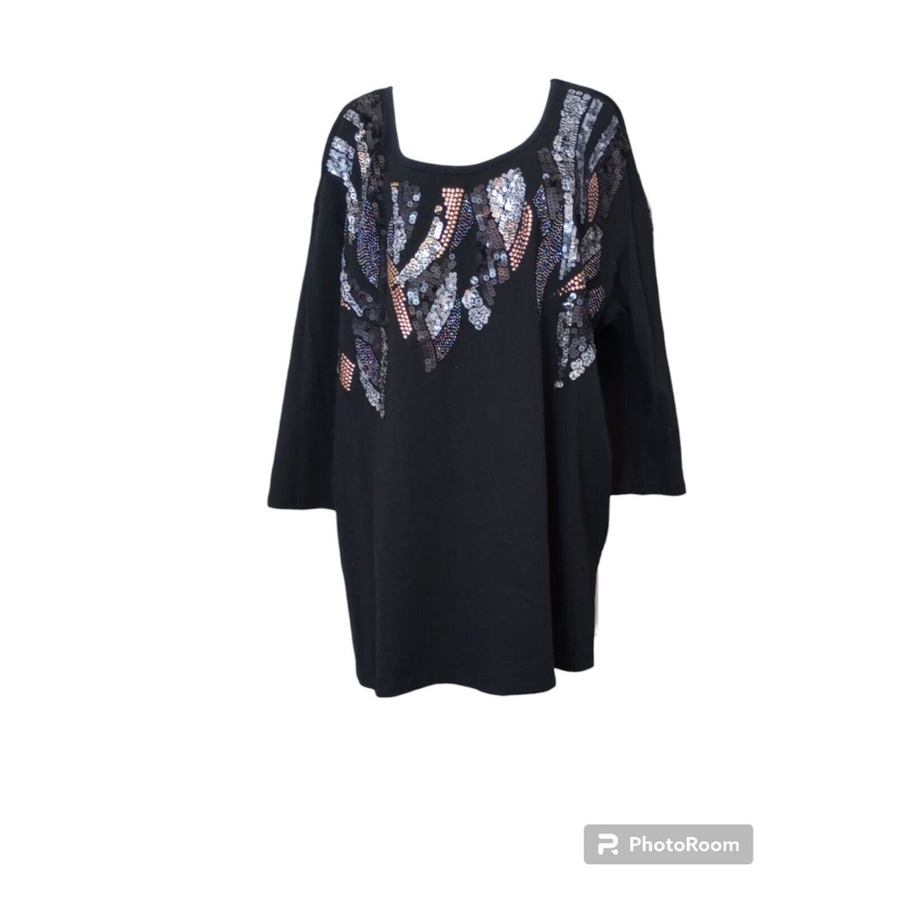 Womens top‎ by Roamans black 3/4 length sleeve size 22/24 1X Rock Beaded Sequin